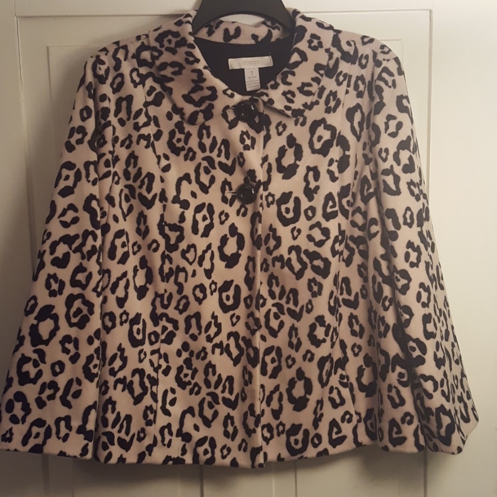 Chico's Leopard Animal Print Swing Jacket Women's Size 8 Fully Lined